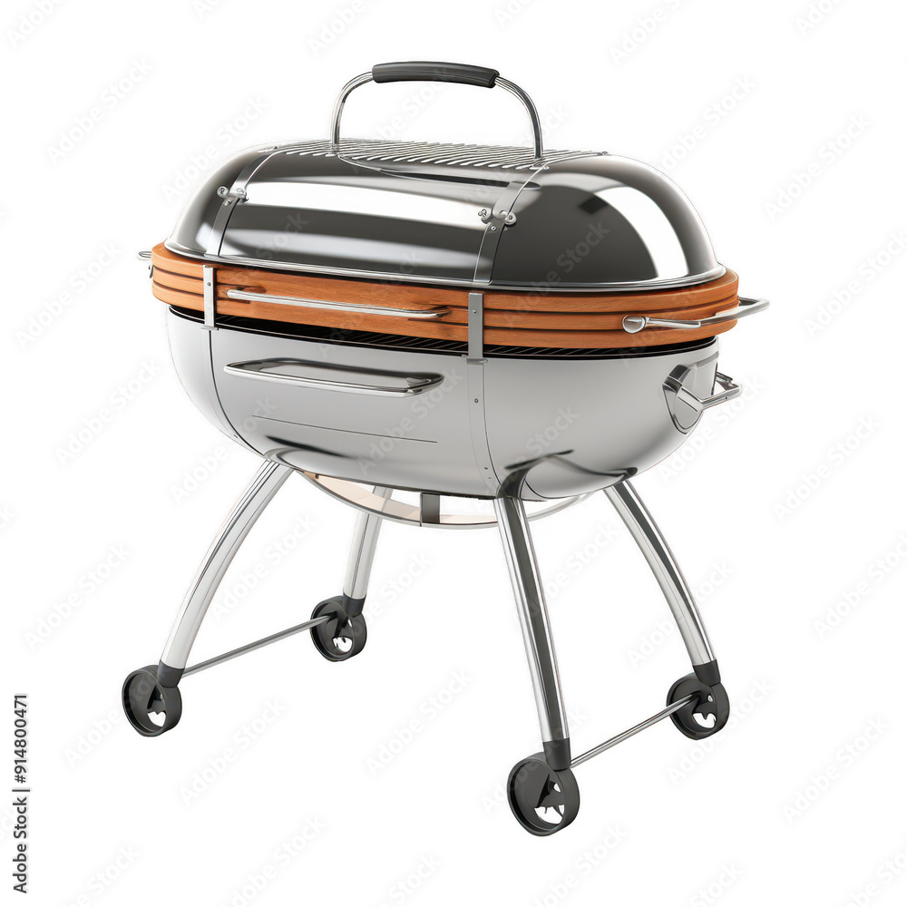 A silver and brown grill with a handle A silver and brown grill with a handle