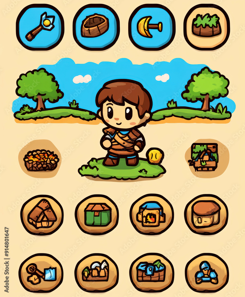 Fototapeta premium Hero icon and interface in a mobile game. AI generative.