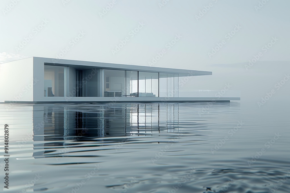 View of Ultra modern floating villa with minimalist design and state of the art ...