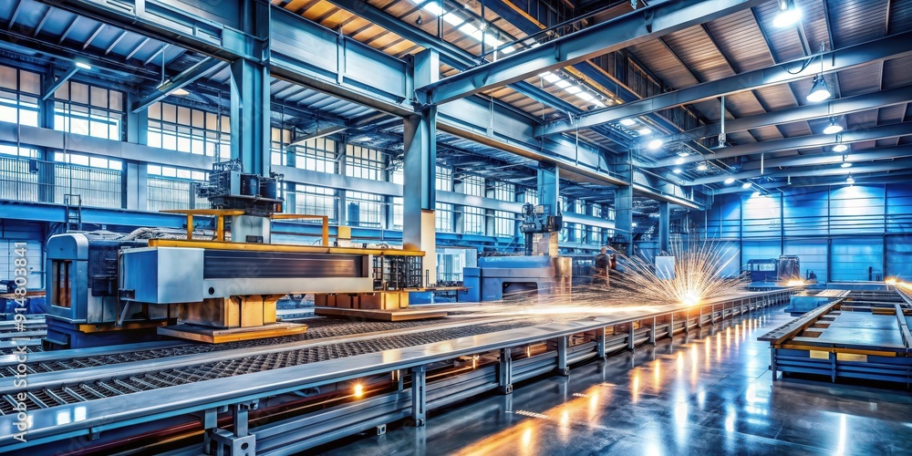 Futuristic metal fabrication plant with advanced machinery in action, metal fabrication, futuristic Futuristic metal fabrication plant with advanced machinery in action, metal fabrication, futuristic
