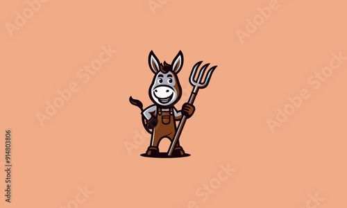 character donkey holding hoe vector illustration flat design