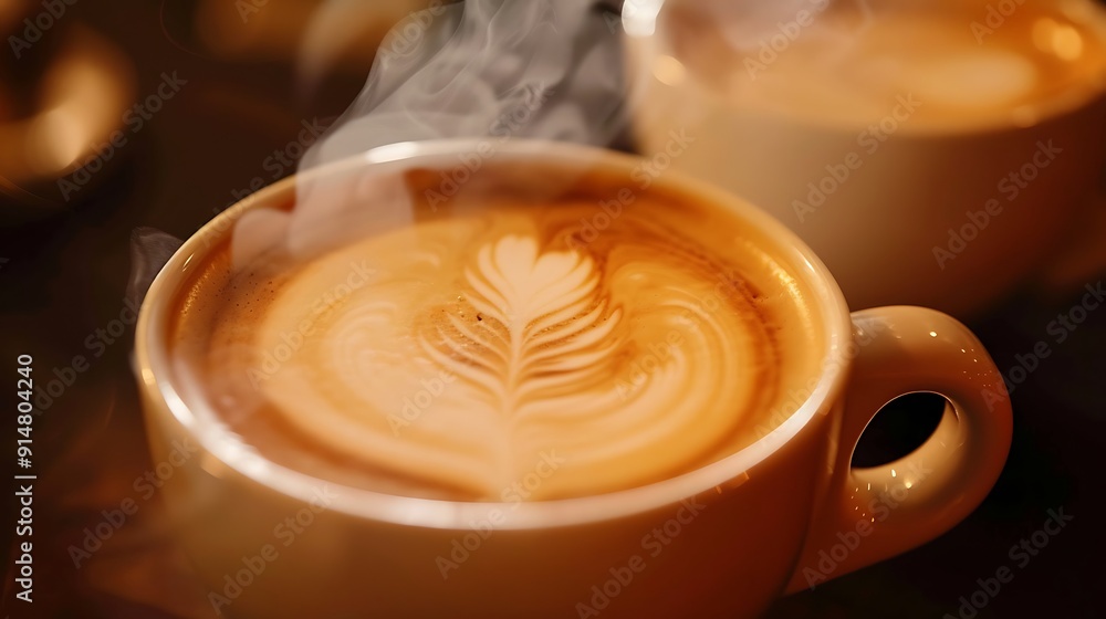 Steaming Cup of Latte Art Steaming Cup of Latte Art