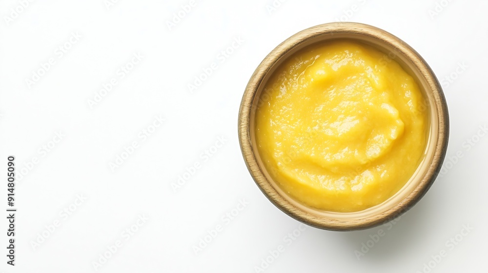 Tasty baby food in bowl isolated on white top view : Generative AI Tasty baby food in bowl isolated on white top view : Generative AI
