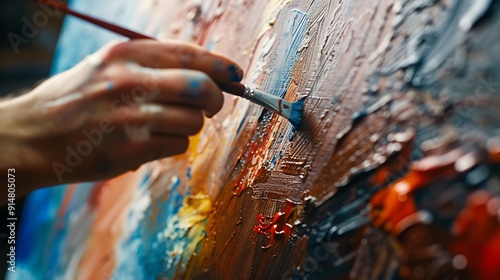 Close-Up of an Artist's Hand Painting with a Brush