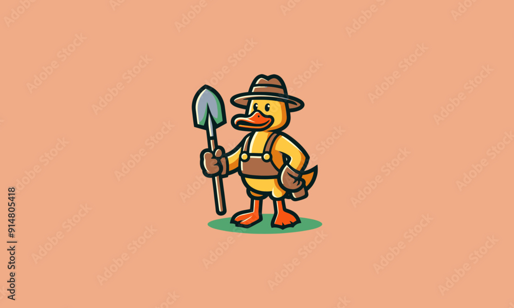 character duck holding hoe vector illustration flat design character duck holding hoe vector illustration flat design