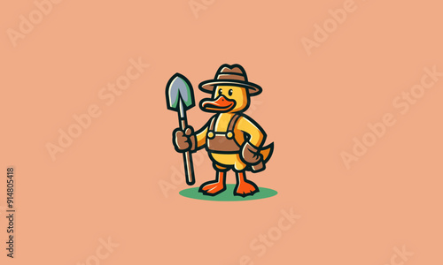 character duck holding hoe vector illustration flat design