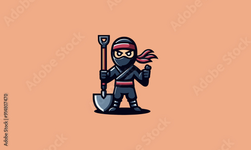 character ninja holding hoe vector mascot design