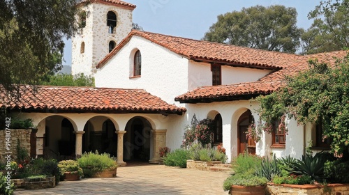 Spanish Colonial Architecture in a Tranquil Garden Setting