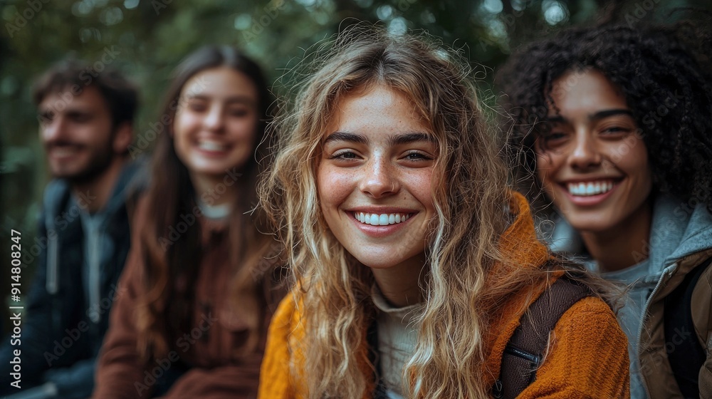 Group Of Friends In A Circle, Smiling And Happy Group Of Friends In A Circle, Smiling And Happy