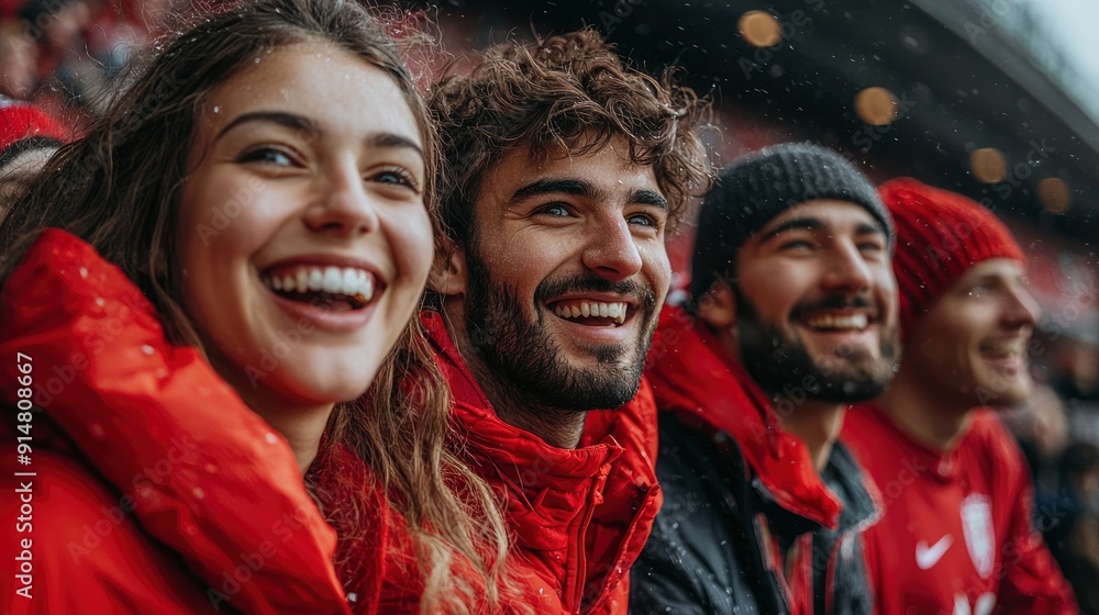 Group Of Soccer Fans Cheering For Their National Team Group Of Soccer Fans Cheering For Their National Team