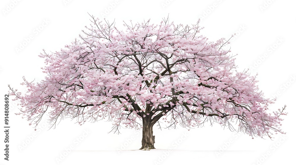 Fototapeta premium Pink Cherry Blossom Tree on a White Background