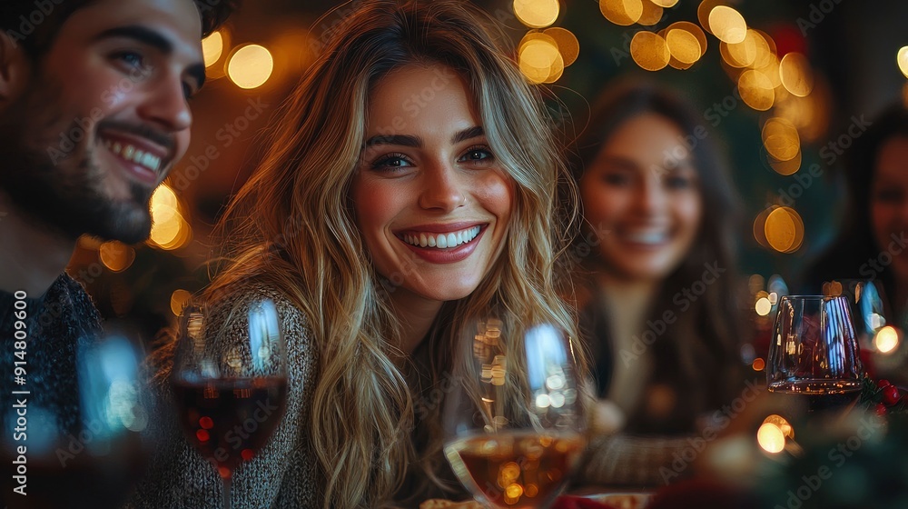 Happy Friends Having Christmas Dinner At Home Happy Friends Having Christmas Dinner At Home