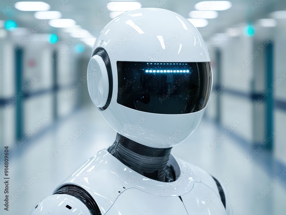 futuristic robot in a modern office environment futuristic robot in a modern office environment
