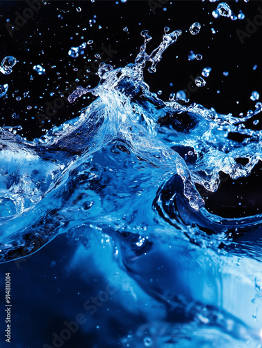 Energetic blue water splash dynaminc motion capture ideal for sports photo