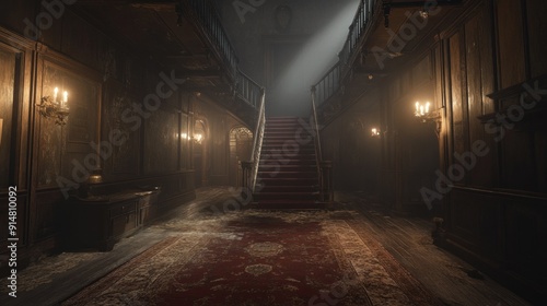Dark and Mysterious Hallway in an Old Mansion