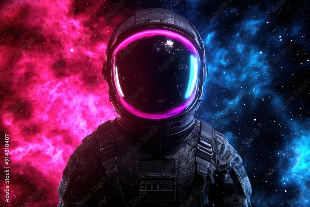 Astronaut in space suit against colorful nebula Astronaut in space suit against colorful nebula