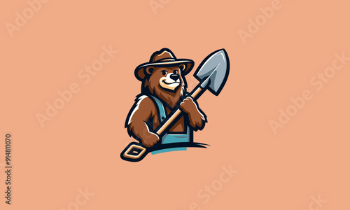 character grizzly holding hoe vector mascot design