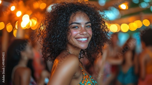 Curvy African American Woman Dancing With Friends