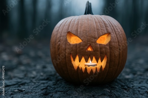 Spooky halloween jack-o'-lantern with glowing eyes