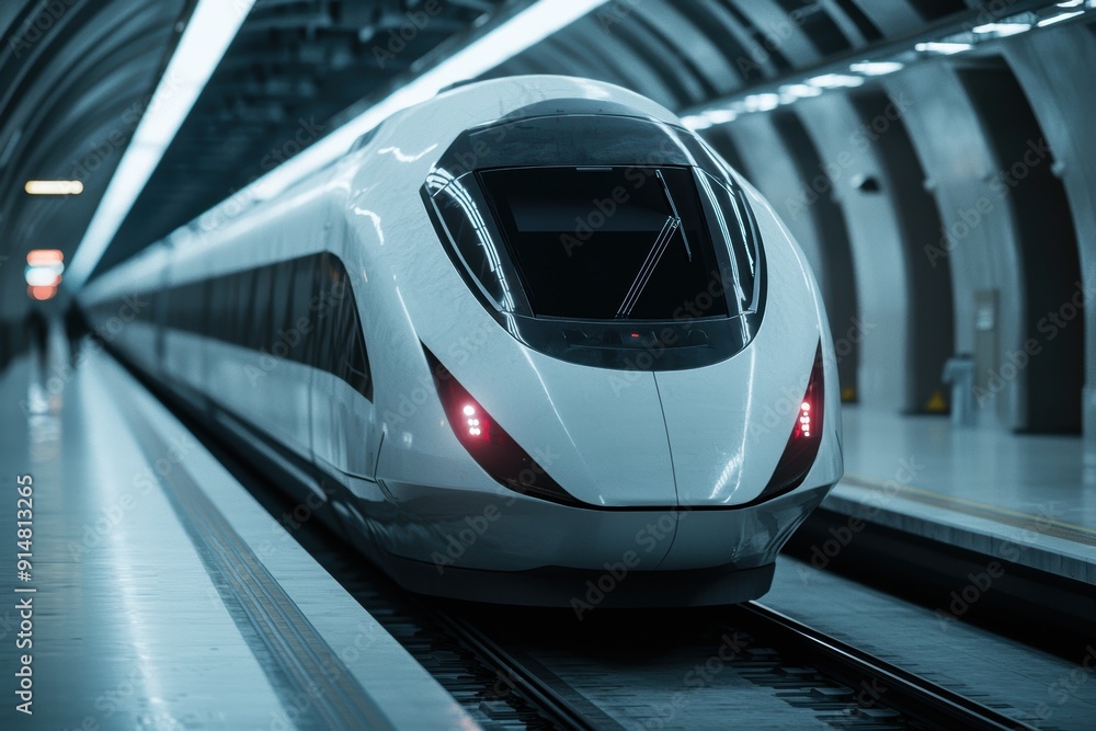 Sleek high-speed train in modern station Sleek high-speed train in modern station