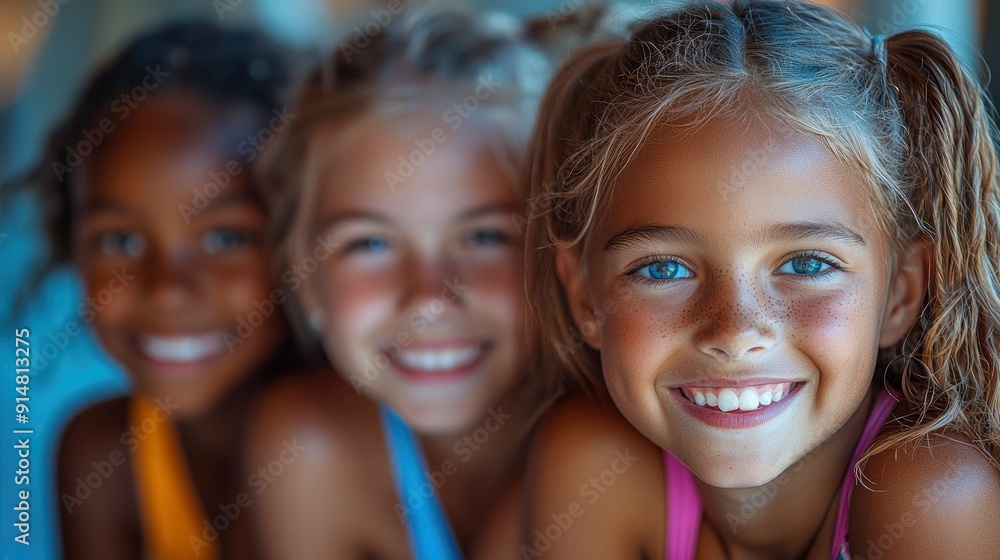 Fototapeta premium Excited Girls Hugging During A Motivational Training Activity