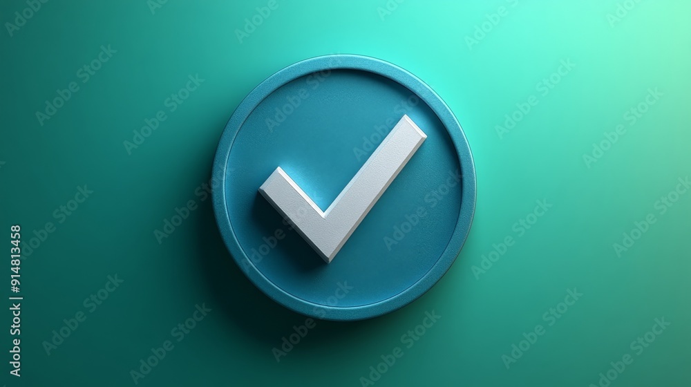 3d check mark on teal circular background 3d check mark on teal circular background