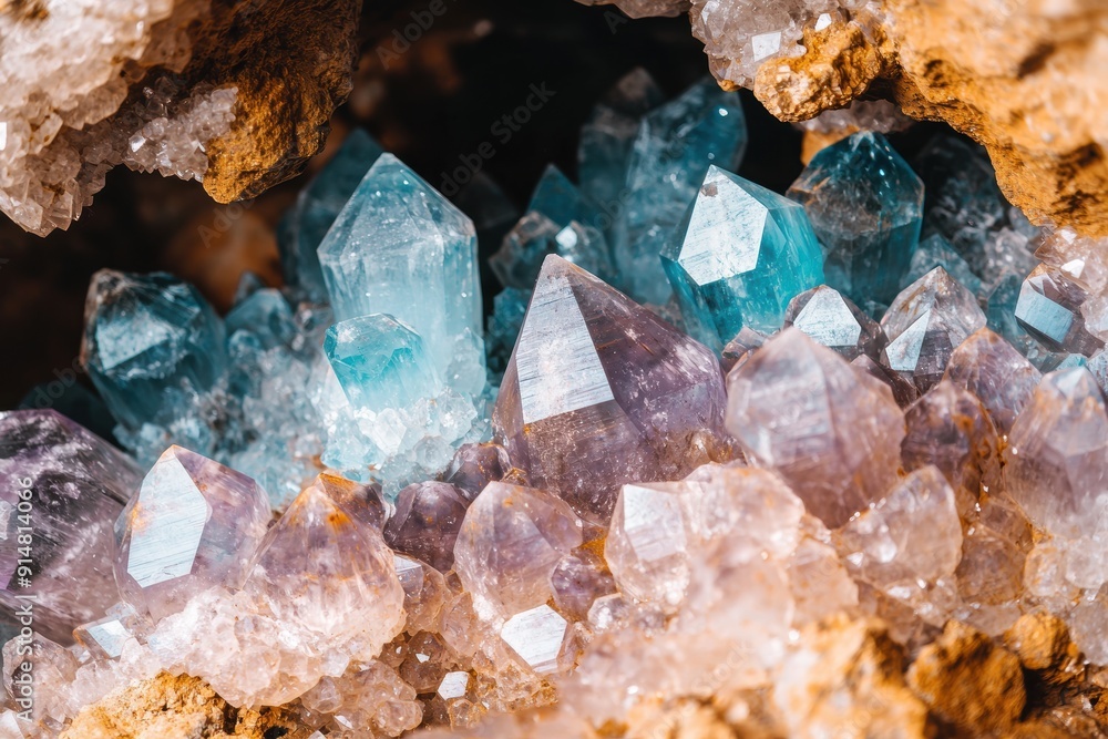 Vibrant Mineral Crystals in Geode