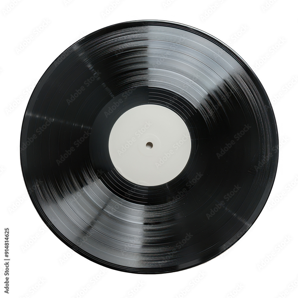 A black record with a white label sits on a white background A black record with a white label sits on a white background