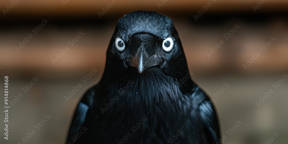 Fototapeta premium Close-up portrait of a curious black bird