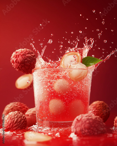 Lychee juice water splashing with ample motion photo