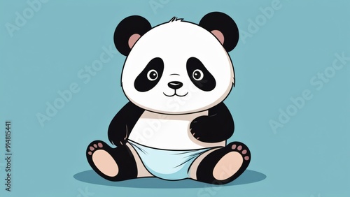 illustration of cute little panda wearing diaper