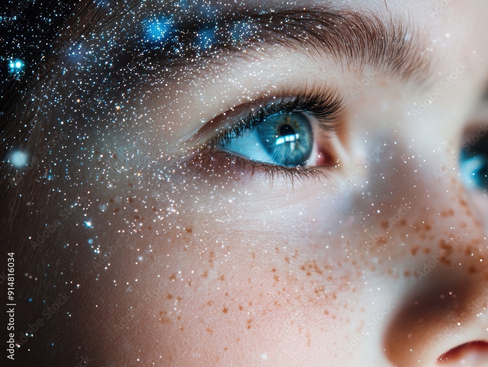 Sparkling eye with long lashes and freckles Sparkling eye with long lashes and freckles