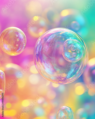 Irisescent soap bubble burst rainbow colors playful