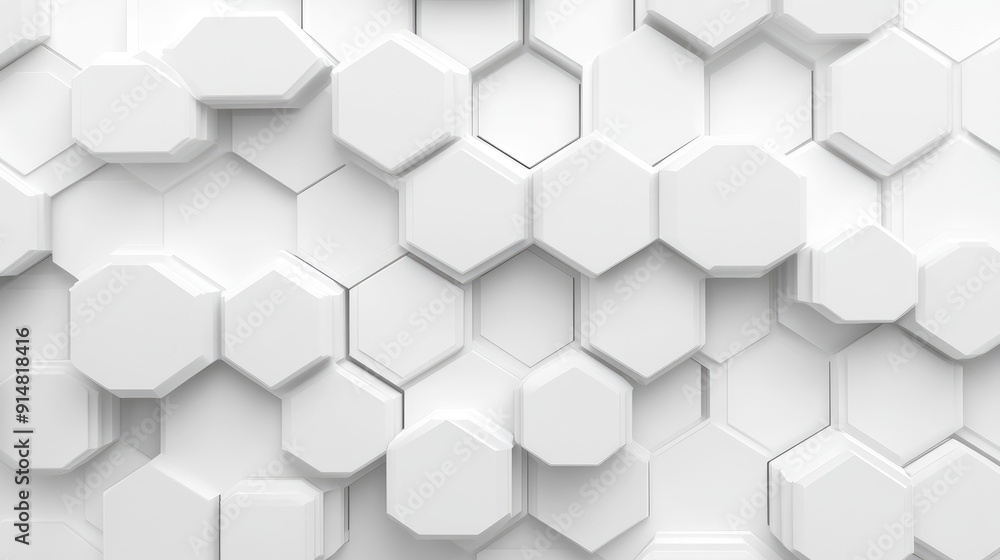 Minimalist 3D background with white hexagons and clean lines, sleek modern design Minimalist 3D background with white hexagons and clean lines, sleek modern design