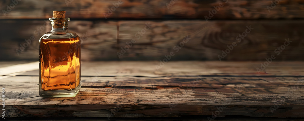 Glass Bottle with Cork on a Rustic Wooden Surface - Photo Glass Bottle with Cork on a Rustic Wooden Surface - Photo