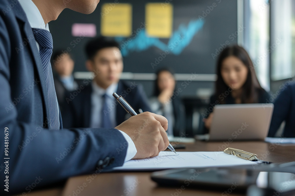 Japanese businessman taking notes during a meeting Japanese businessman taking notes during a meeting