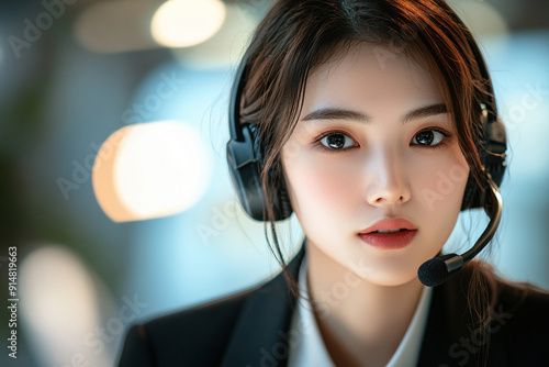 Japanese business professional with a headset photo