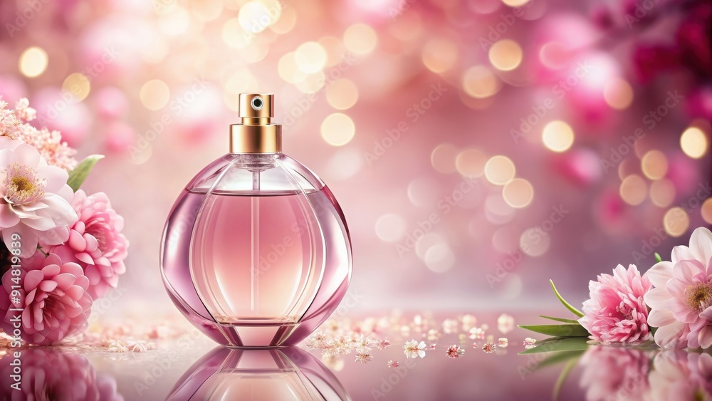 Pink perfume bottle with elegant design and floral accents, fragrance, beauty, cosmetics, glass, luxury, spray, scent Pink perfume bottle with elegant design and floral accents, fragrance, beauty, cosmetics, glass, luxury, spray, scent