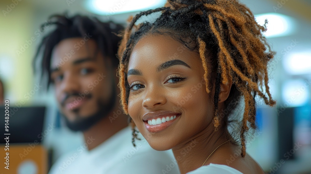 Couple Checking In At Reception, Looking Happy Couple Checking In At Reception, Looking Happy