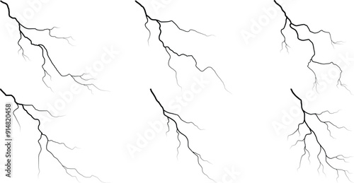 Vector lightning silhouettes set. Thunderstorm design. Vector illustration