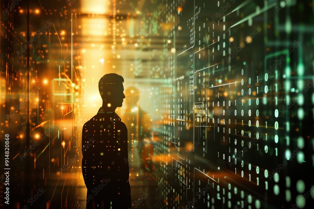 A man and modern science and technology information big data background A man and modern science and technology information big data background