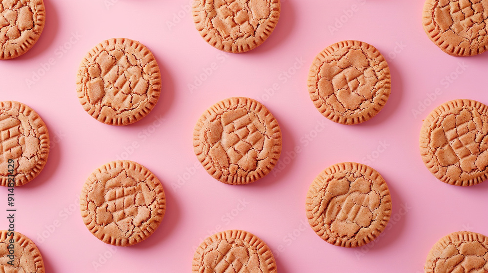 Top view of gingersnap biscuits on pastel pink background Top view of gingersnap biscuits on pastel pink background