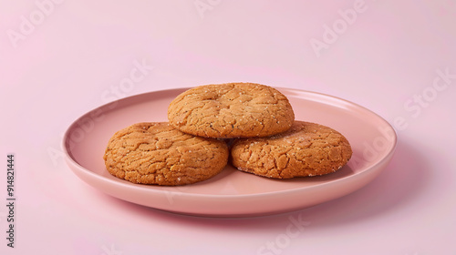 Gingersnap biscuits on pastel pink background