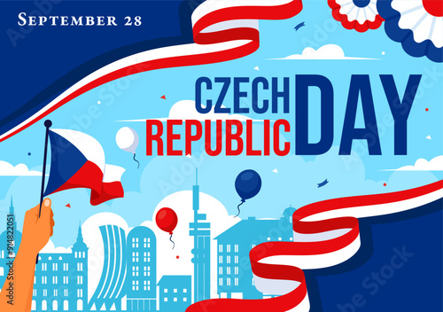 Happy Czech Republic National Day Vector Illustration on September 28th with a Waving Flag in Celebrations and Festivals Flat Style Cartoon Background