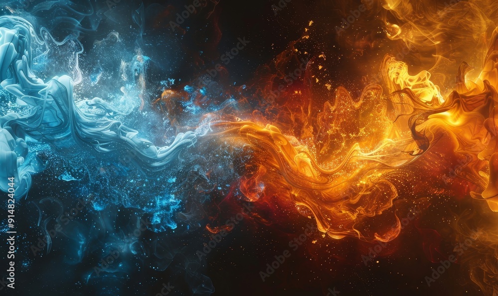 Abstract image of fire and ice meeting in violent beauty, Generative AI Abstract image of fire and ice meeting in violent beauty, Generative AI