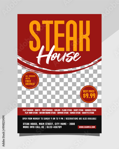 Steak house vertical poster or flyer promotion template design