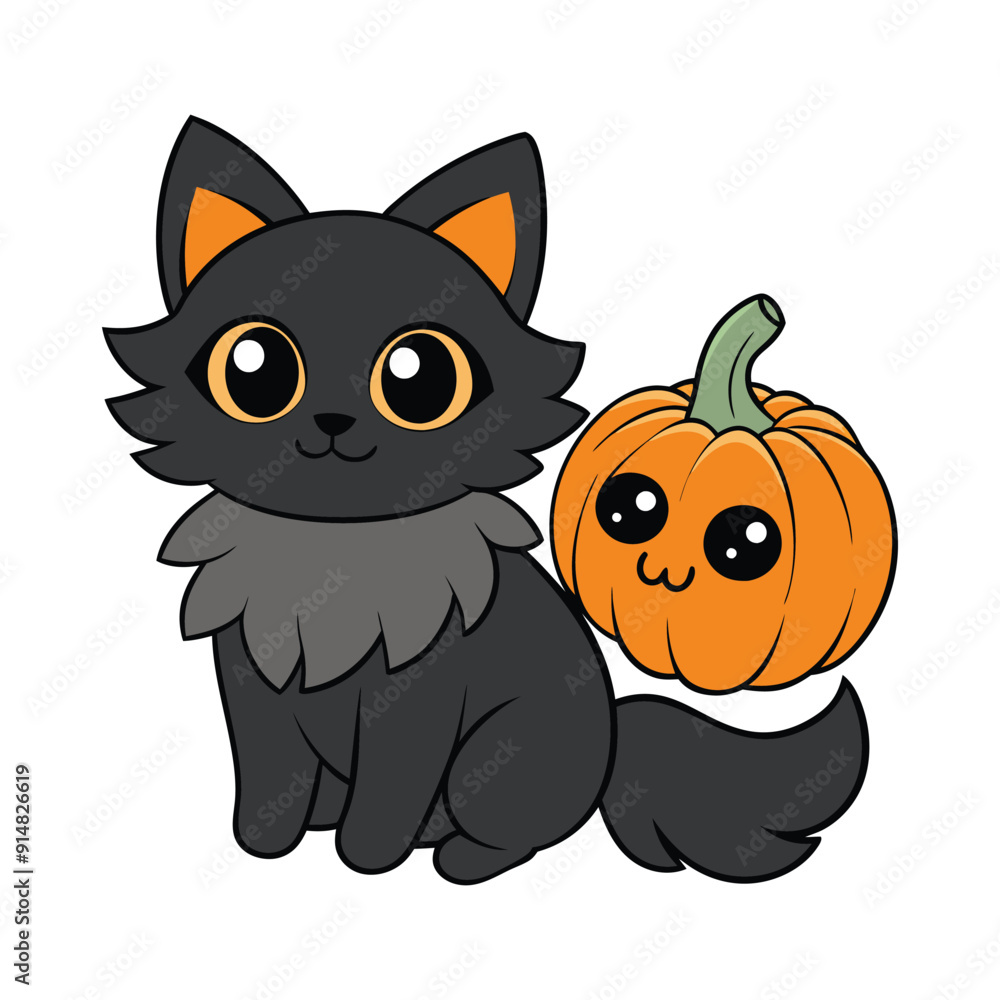 Fototapeta premium halloween cat with pumpkin