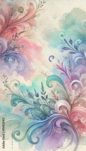 夢幻の風景　パステルカラーで描かれた華やかな世界　縦