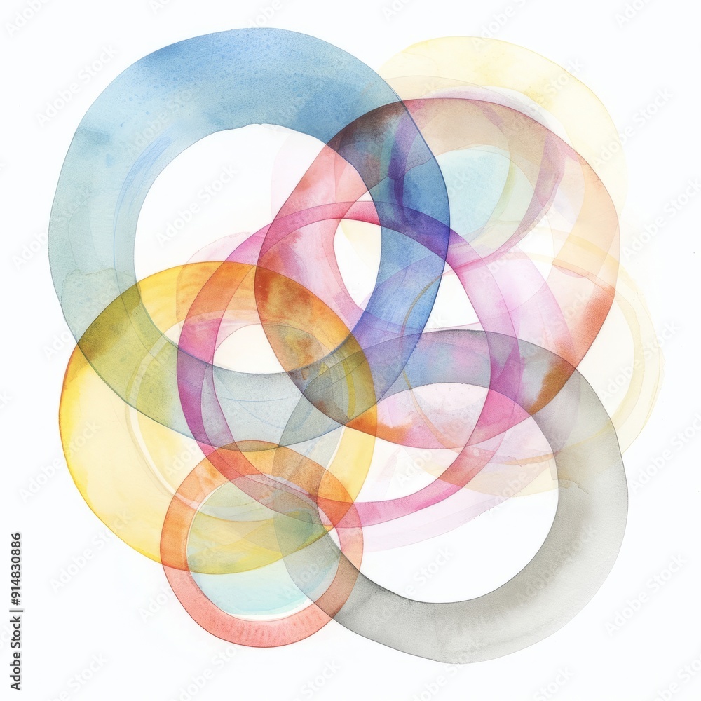 Obraz premium watercolor painting of overlapping circles in various sizes, on isolated white background