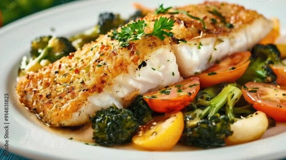 Fish dish - fried fish fillet with vegetables HD High Quality 4K Video Clip Fish dish - fried fish fillet with vegetables HD High Quality 4K Video Clip